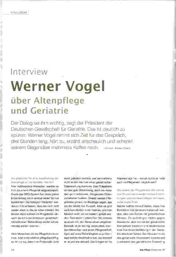 Vorschauseite 1: Werner Vogel über Altenpflege und Geriatrie