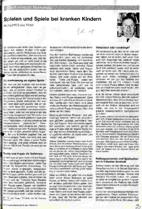 Vorschauseite 1: Spielen und Spiele bei kranken Kindern