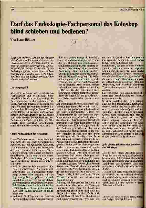 Vorschauseite 1: Darf das Endoskopie-Fachpersonal das Koloskop blind schieben und bedienen?