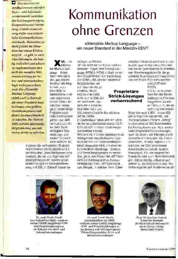 Vorschauseite 1: eXtensible Markup Language - ein neuer Standard in der Medizin-EDV?