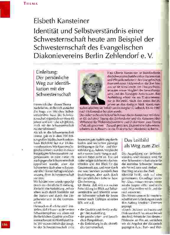 Vorschauseite 1: Identität und Selbstverständnis einer Schwesternschaft heute Am Beispiel der Schwesternschaft des Evangelischen Diakonievereins Berlin Zehlendorf e. V.