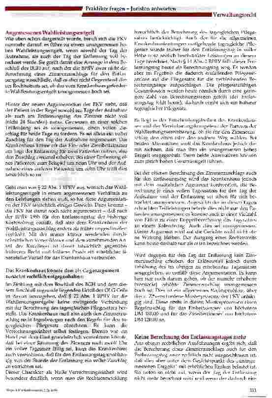 Vorschauseite 2: Frage 14: Darf das Krankenhaus den Zimmerzuschlag auch für den Entlassungstag berechnen?