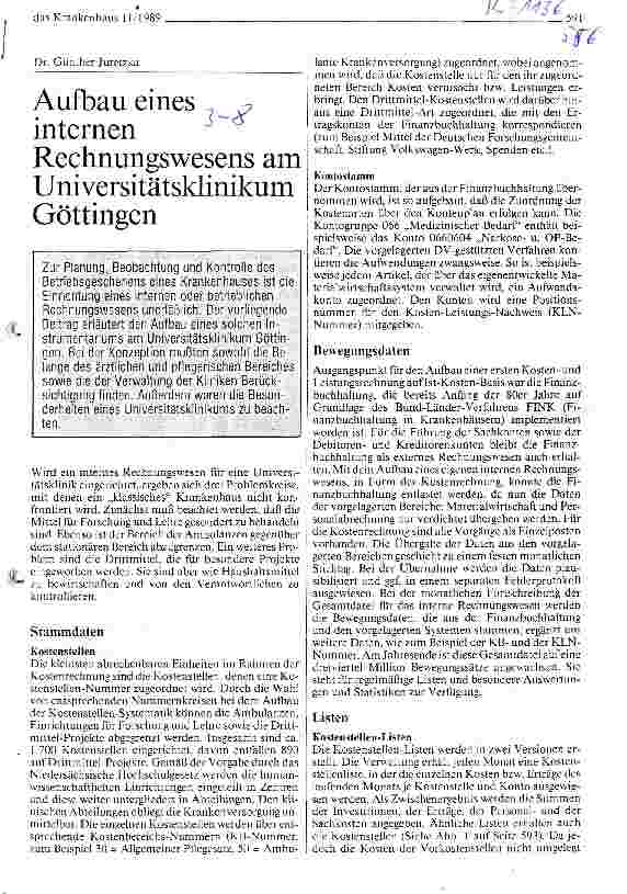 Vorschauseite 1: Aufbau eines internen Rechnungswesens am Universitätsklinikum Göttingen