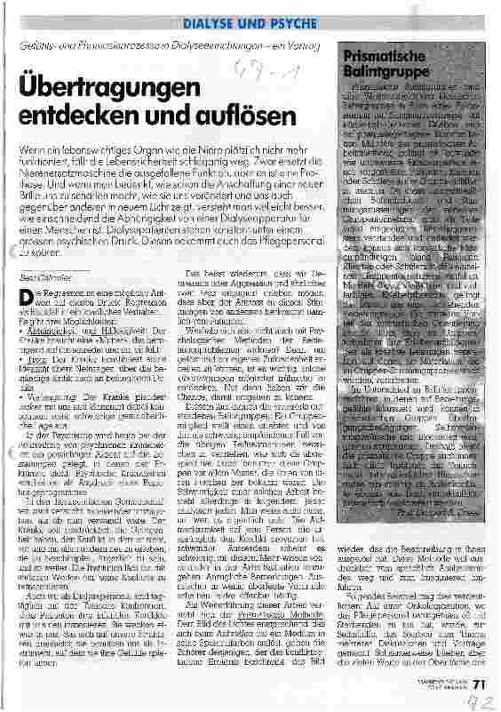 Vorschauseite 1: Übertragungen entdecken und auflösen Gefühlsund Phantasieprozesse in Dialyseeinrichtungen