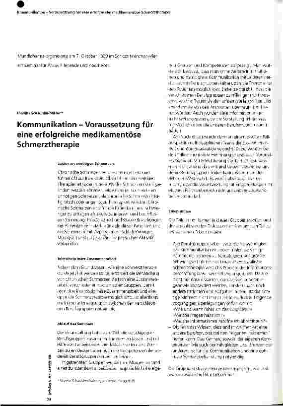 Vorschauseite 1: Kommunikation - Voraussetzung für eine erfolgreiche medikamentöse Schmerztherapie