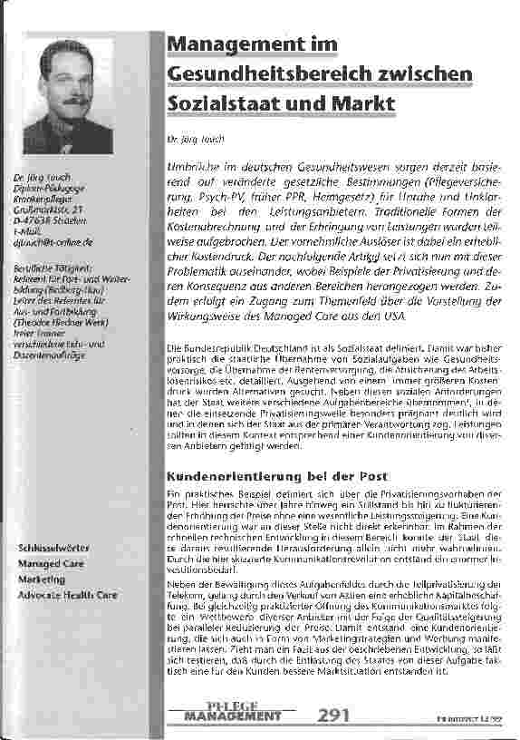 Vorschauseite 1: Management im Gesundheitsbereich zwischen Sozialstaat und Markt