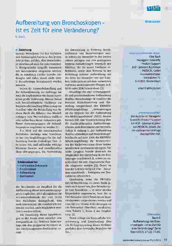 Vorschauseite 1: Aufbereitung von Bronchoskopen - ist es Zeit für eine Veränderung?