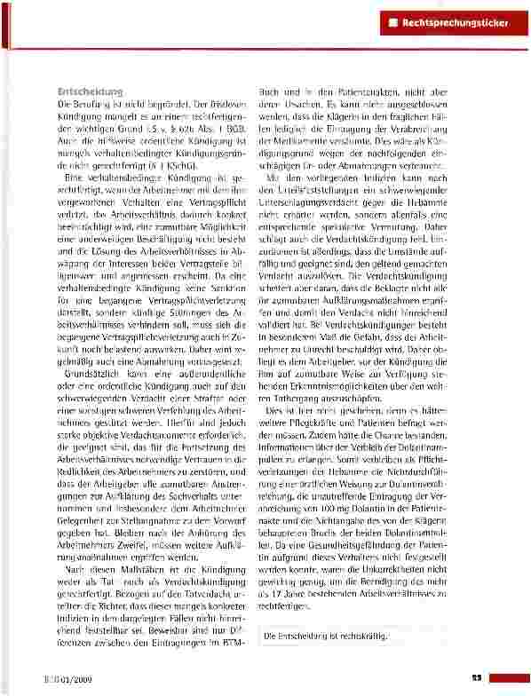 Vorschauseite 2: Kündigung einer Hebamme wegen des Verdachts einer strafbaren Handlung
