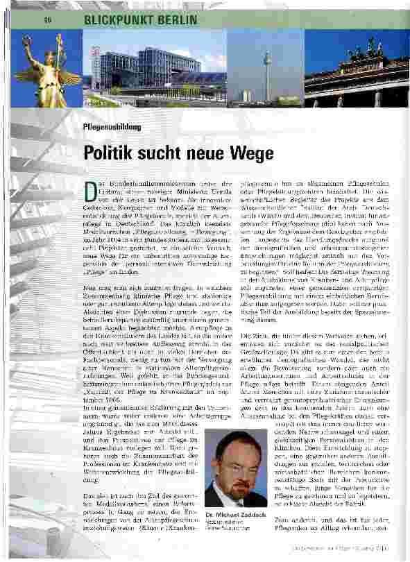 Vorschauseite 1: PflegeausbildungPolitik sucht neue wege