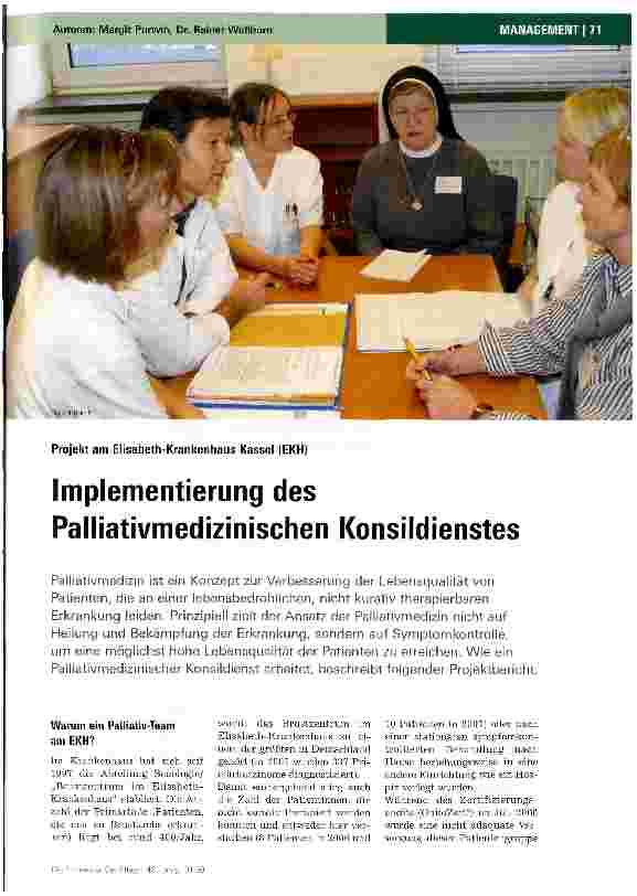 Vorschauseite 1: Projekt am Elisabeth-Krankenhaus Kassel (EKH)Implementierung des Palliativmedizinischen Konsildienstes