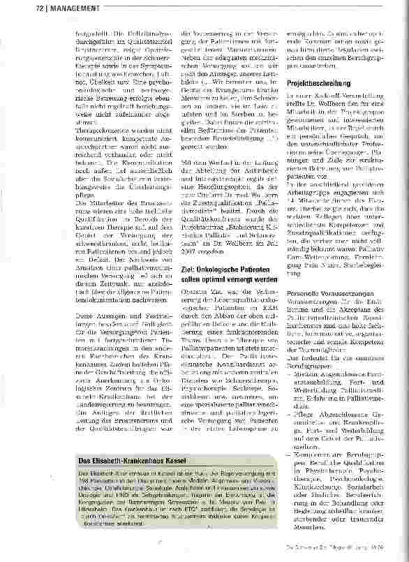 Vorschauseite 2: Projekt am Elisabeth-Krankenhaus Kassel (EKH)Implementierung des Palliativmedizinischen Konsildienstes