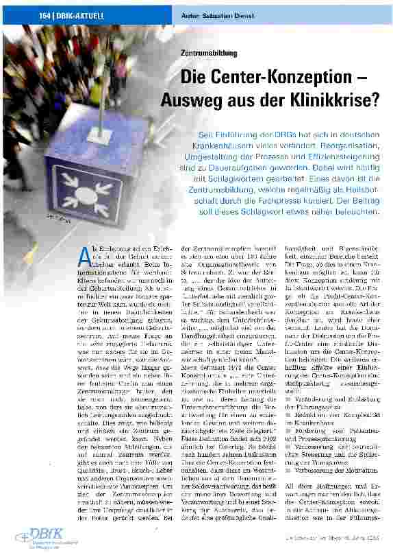 Vorschauseite 1: Die Center-Konzeption -Ausweg aus der Klinikkrise?