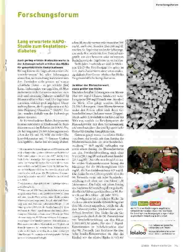 Vorschauseite 1: Forschungsforum: Lang erwartete HAPO-Studie zum Gestations-diabetes