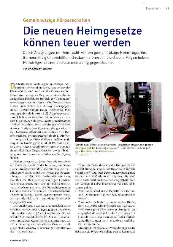 Vorschauseite 1: Die neuen Heimgesetze können teuer werden