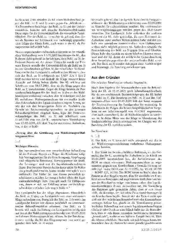Vorschauseite 3: Zur Wirksamkeit von Haftungsausschlüssen bei der Inanspruchnahme von Wahlleistungen