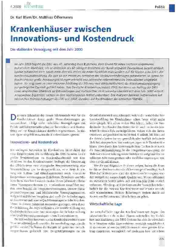 Vorschauseite 1: Krankenhäuser zwischen Innovationsund Kostendruck