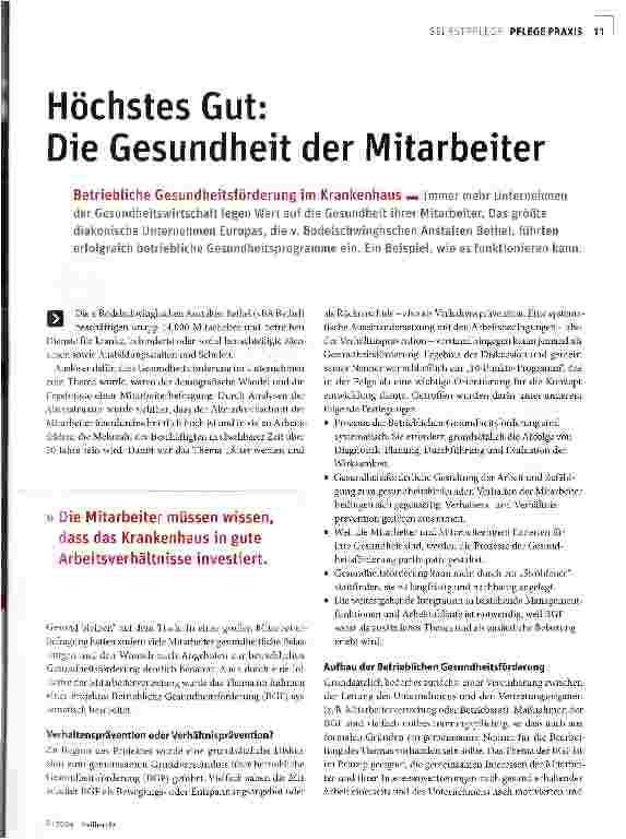 Vorschauseite 1: Höchstes Gut:Die Gesundheit der Mitarbeiter