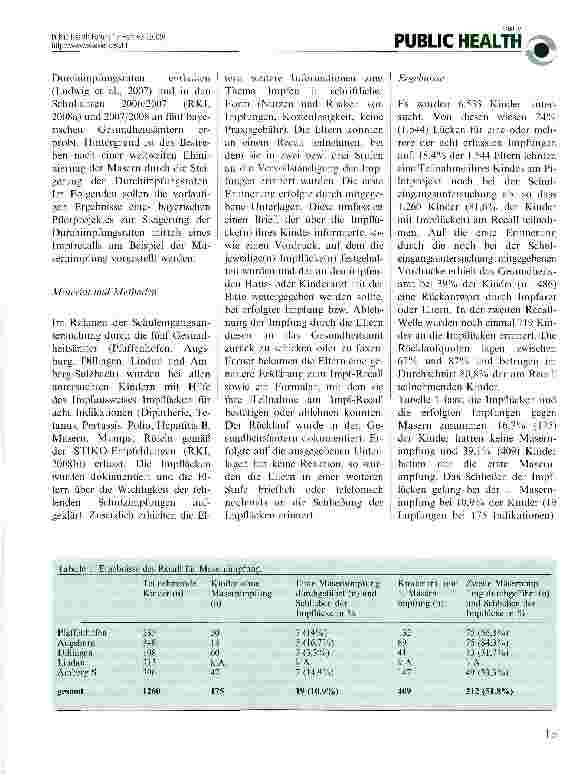 Vorschauseite 2: Impf-Recall bei der Schuleingangsuntersuchung zur Steigerung der Durchimpfungsraten: Ergebnisse eines Pilotprojekts an fünf bayerischen Gesundheitsämtern