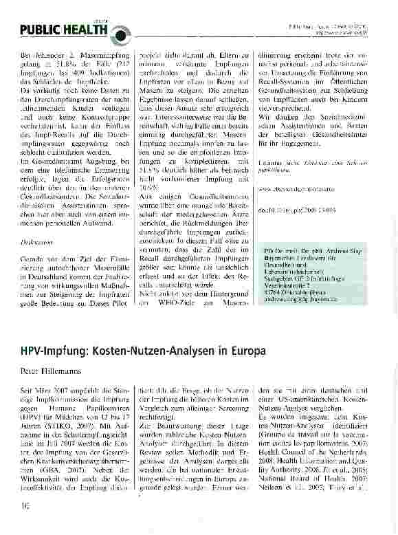 Vorschauseite 3: Impf-Recall bei der Schuleingangsuntersuchung zur Steigerung der Durchimpfungsraten: Ergebnisse eines Pilotprojekts an fünf bayerischen Gesundheitsämtern