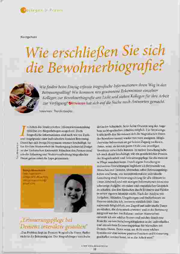 Vorschauseite 1: Wie erschließen Sie sich die Bewohnerbiografie?