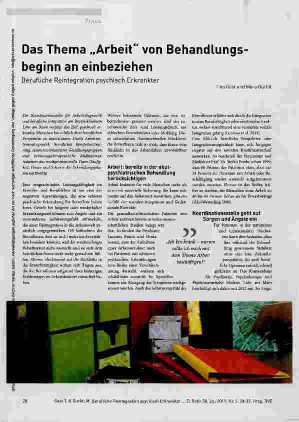 Vorschauseite 1: Das Thema „Arbeit“ von Behandlungsbeginn an einbeziehen