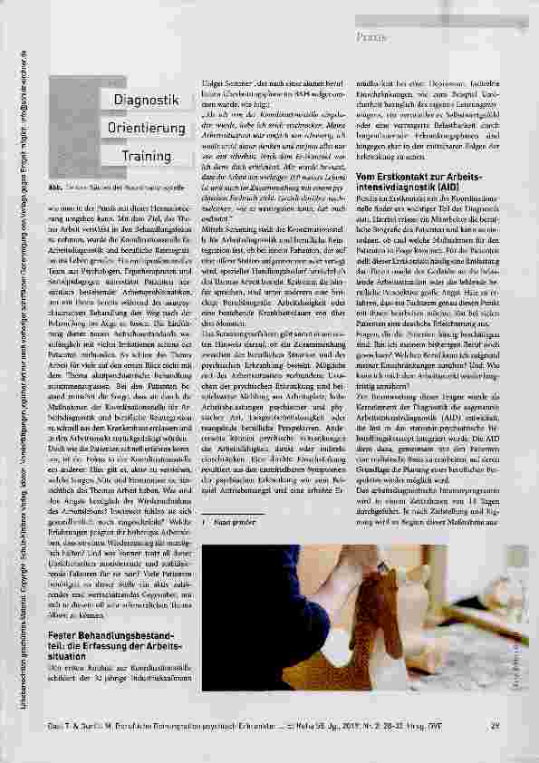 Vorschauseite 2: Das Thema „Arbeit“ von Behandlungsbeginn an einbeziehen