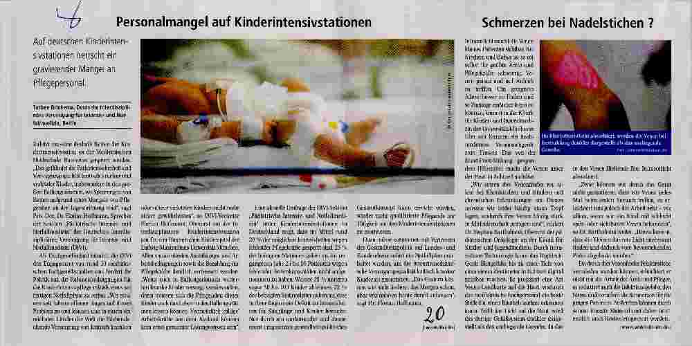 Vorschauseite 1: Personalmangel auf Kinderintensivstationen Schmerzen bei Nadelstichen?