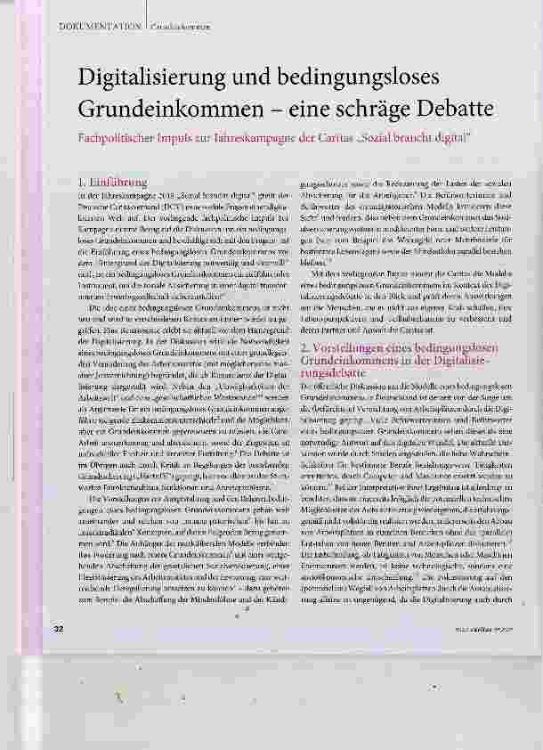 Vorschauseite 1: Digitalisierung und bedingungsloses Grundeinkommen - eine schräge Debatte