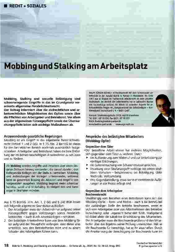 Vorschauseite 1: Mobbing und Stalking am Arbeitsplatz