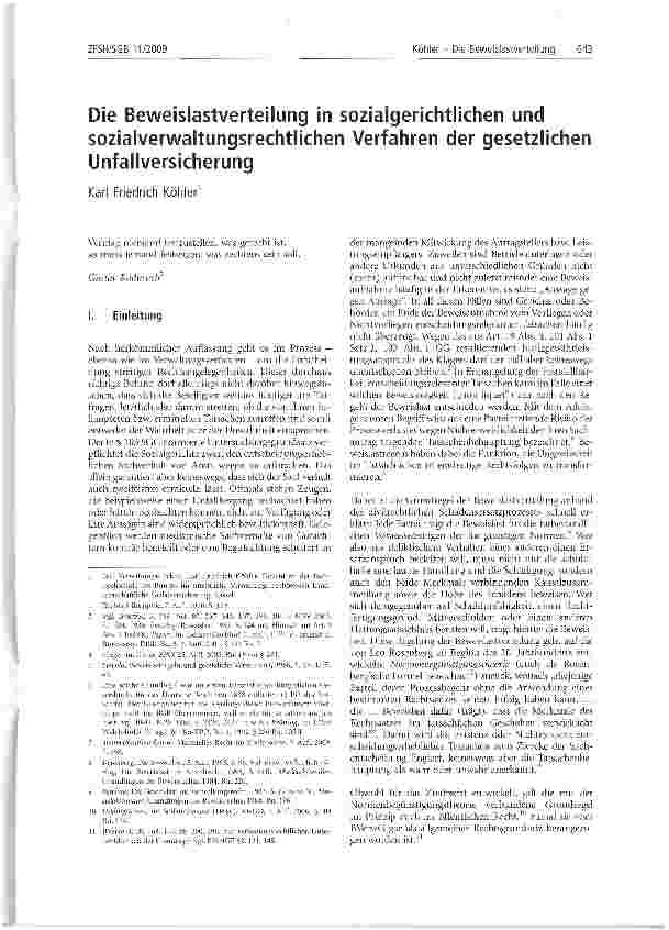 Vorschauseite 1: Die Beweislastverteilung in sozialgerichtlichen und sozialverwaltungsrechtlichen Verfahren der gesetzlichen Unfallversicherung
