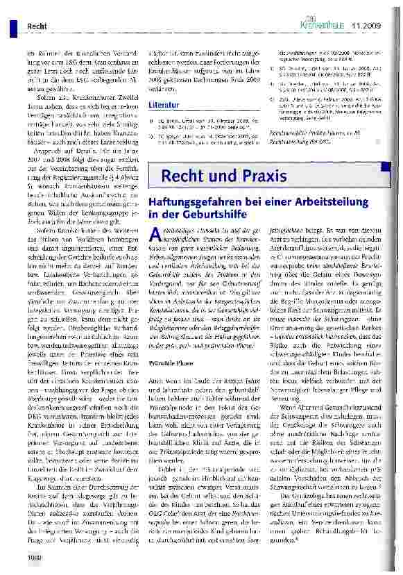 Vorschauseite 1: Haftungsgefahren bei einer Arbeitsteilung in der Geburtshilfe