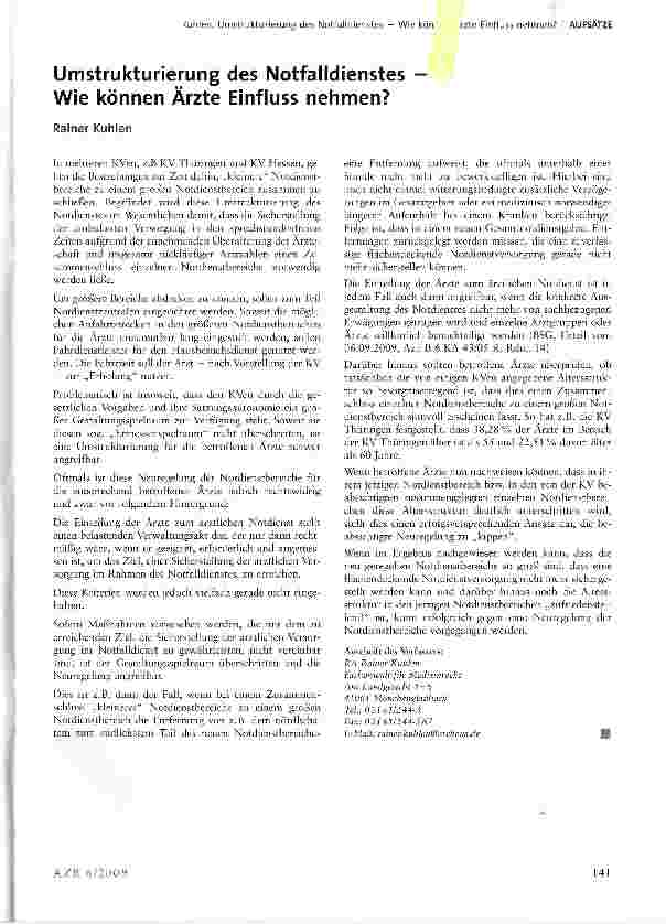 Vorschauseite 1: Umstrukturierung des Notfalldienstes Wie können Ärzte Einfluss nehmen?
