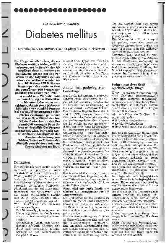 Vorschauseite 1: Diabetes mellitus Schülerarbeit Altenpflege, Grundlagen der medizinischen und pflegerischen Intervention