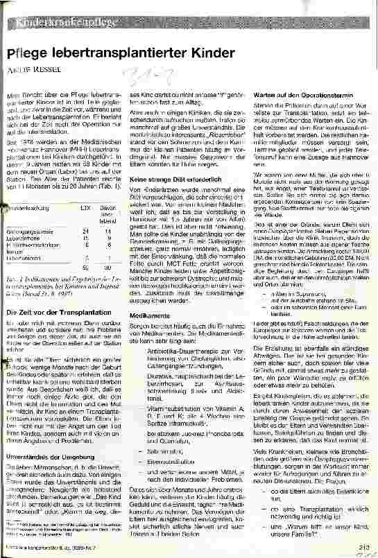 Vorschauseite 1: Pflege lebertransplantierter Kinder