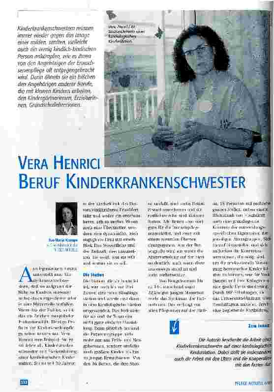Vorschauseite 1: Vera Henrici - Beruf Kinderkrankenschwester