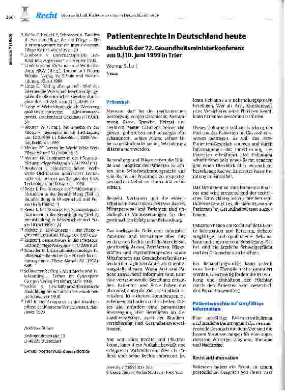 Vorschauseite 1: Patientenrechte in Deutschland heute Beschluß der 72. Gesundheitsministerkonferenz am 9./10. Juni 1999 in Trier