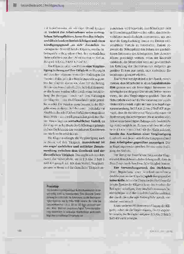 Vorschauseite 3: Fristlose Kündigung einer Pflegekraft wegen der Annahme eines zinslosen Darlehens