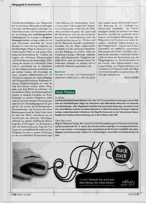 Vorschauseite 3: Pensionsrecht in der Praxis: Schwerarbeit in Pflegeberufen (Teil 4)