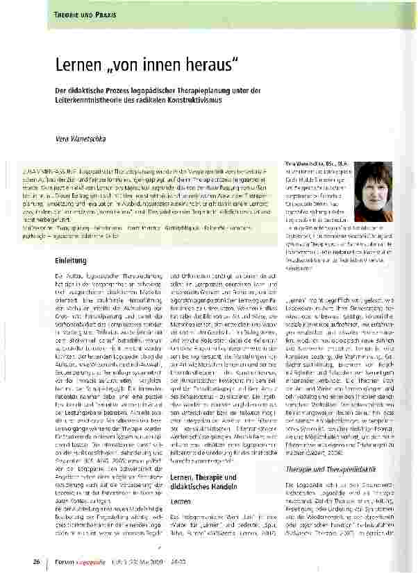 Vorschauseite 1: Lernen „von innen herausDer didaktische Prozess logopädischer Therapieplanung unter der Leiterkenntnistheorie des radikalen Konstruktivismus
