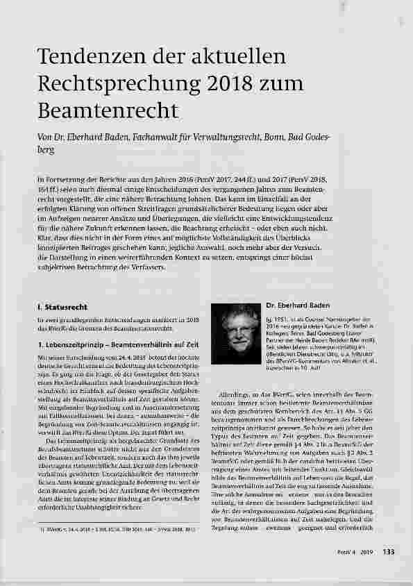 Vorschauseite 1: Tendenzen der aktuellen Rechtsprechung 2018 zum Beamtenrecht