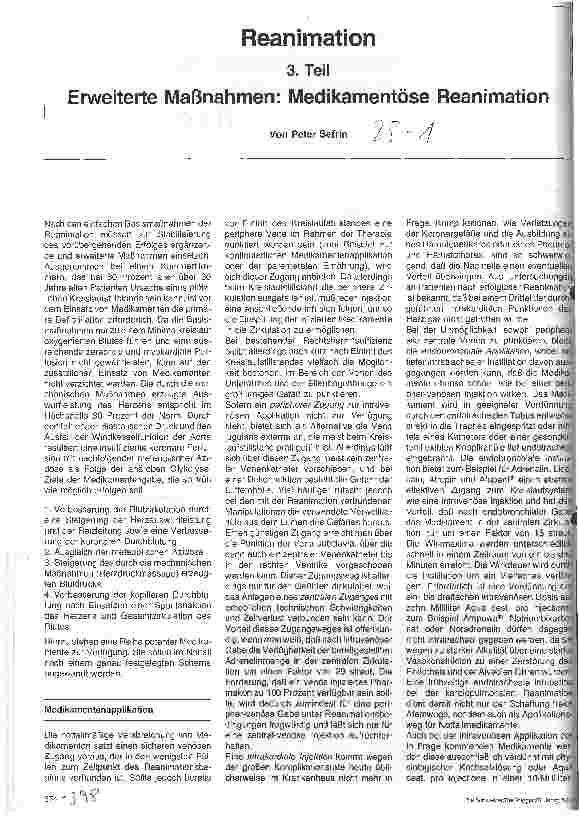 Vorschauseite 1: Reanimation 3. Teil: Erweiterte Maßnahmen: Medikamentöse Reanimation