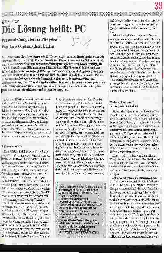 Vorschauseite 1: EDV im Einsatz: Die Lösung heißt: PC Personal-Computer im Pflegeheim
