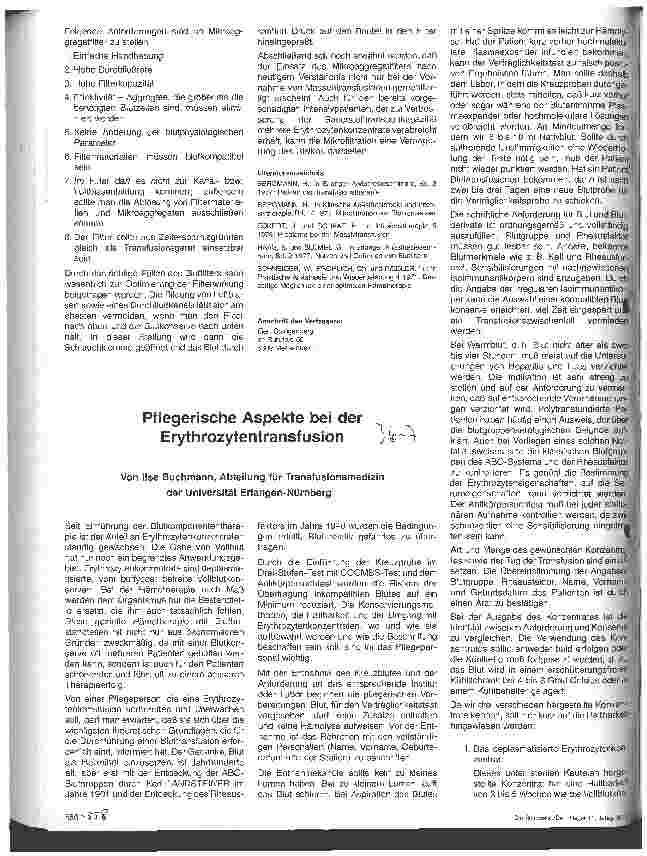 Vorschauseite 1: Pflegerische Aspekte bei der Erythrozytentransfusion