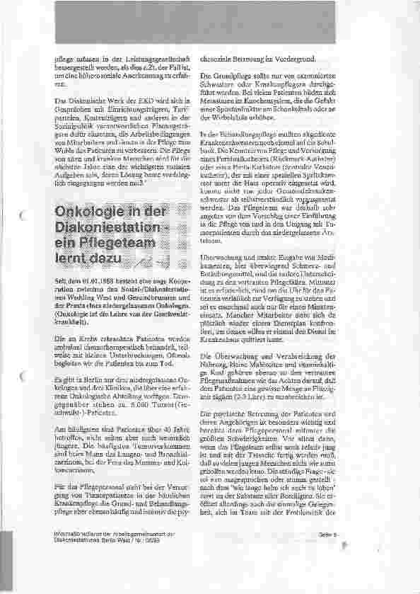 Vorschauseite 1: Onkologie in der Diakonistation - ein Pflegeteam lernt dazu