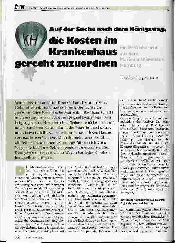 Vorschauseite 1: Auf der Suche nach dem Königsweg die Kosten im Krankenhaus gerecht zuzuordnen