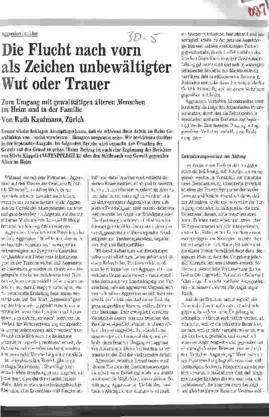 Vorschauseite 1: Die Flucht nach vorn als Zeichen unbewältigter Wut oder Trauer Zum Umgang mit gewalttätigen älteren Menschen