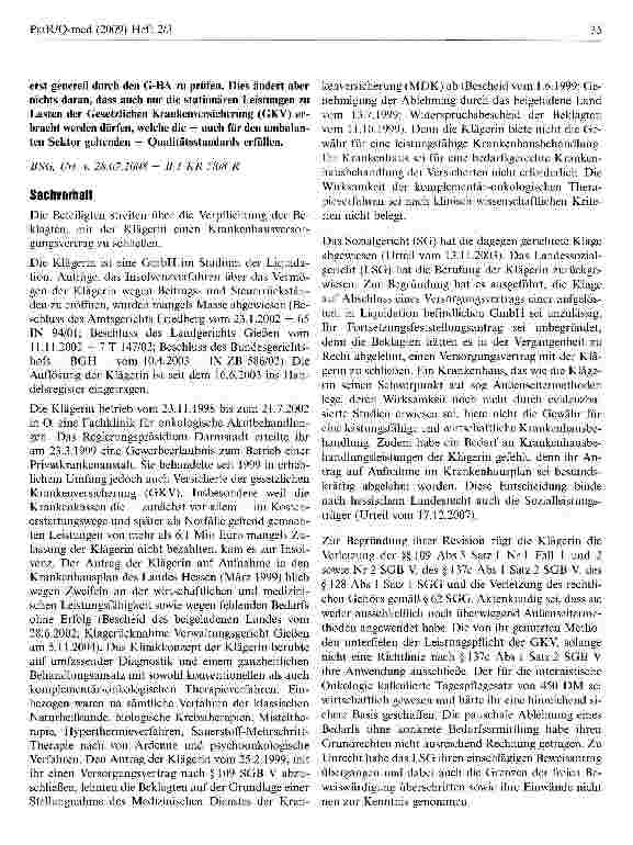 Vorschauseite 2: Keine Gewähr für leistungsfähige und wirtschaftliche Krankenhausbehandlung bei Nichtzulassung und Nichterfüllung des Qualitätsgebots nach § 2 Abs 1 S 3 SGB 5