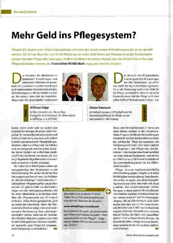 Vorschauseite 1: Mehr Geld ins Pflegesystem?