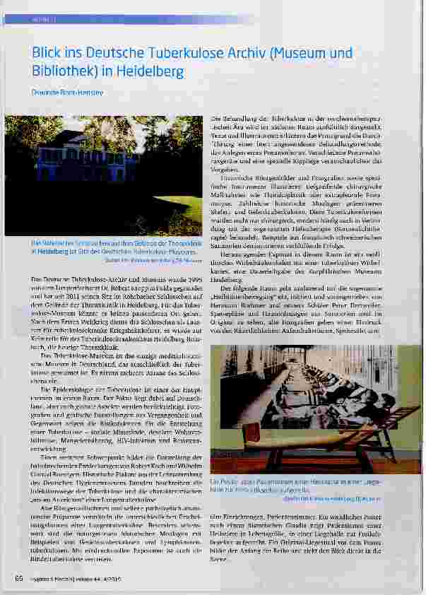 Vorschauseite 1: Blick ins Deutsche Tuberkulose Archiv (Museum und Bibliothek) in Heidelberg