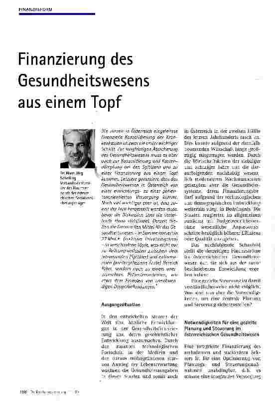 Vorschauseite 1: Finanzierung des Gesundheitswesens aus einem Topf